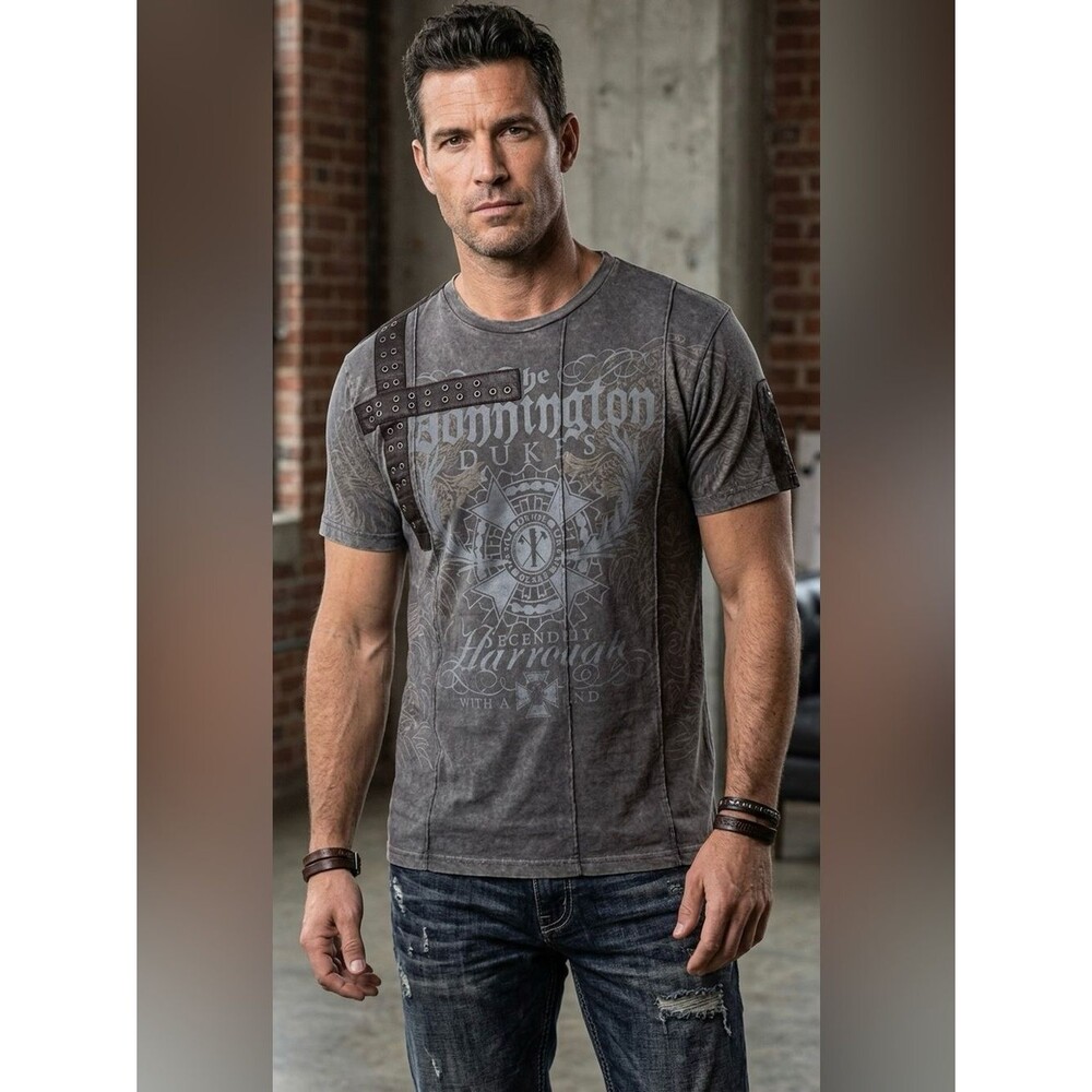 Franky Max Men's Gray Graphic Stylish and Unique Vintage T-shirt. Large